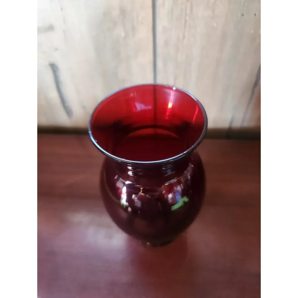 Vintage Ruby Red Glass Vase 6.5 inch Flared Rim Royal Ruby Style MCM Decor